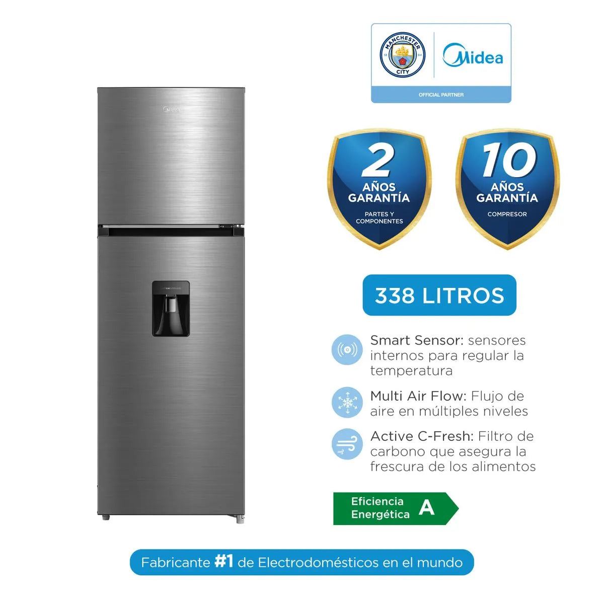 REFRIGERADORA TOP MOUNT SMART SENSOR 360 LT MDRT489MTR46PEW MIDEA