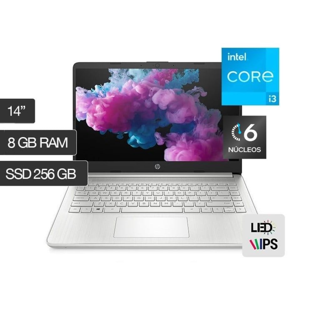 Laptop HP 14-dq5009la - 8W6D3LA#ABM 14", Intel® Core™ i3, 8GB RAM, 256GB SSD, HD