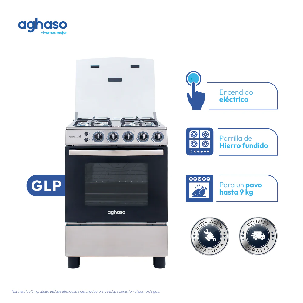 COCINA A GAS 4 HORNILLAS ESSENCIAL COC-AGH09 AGHASO